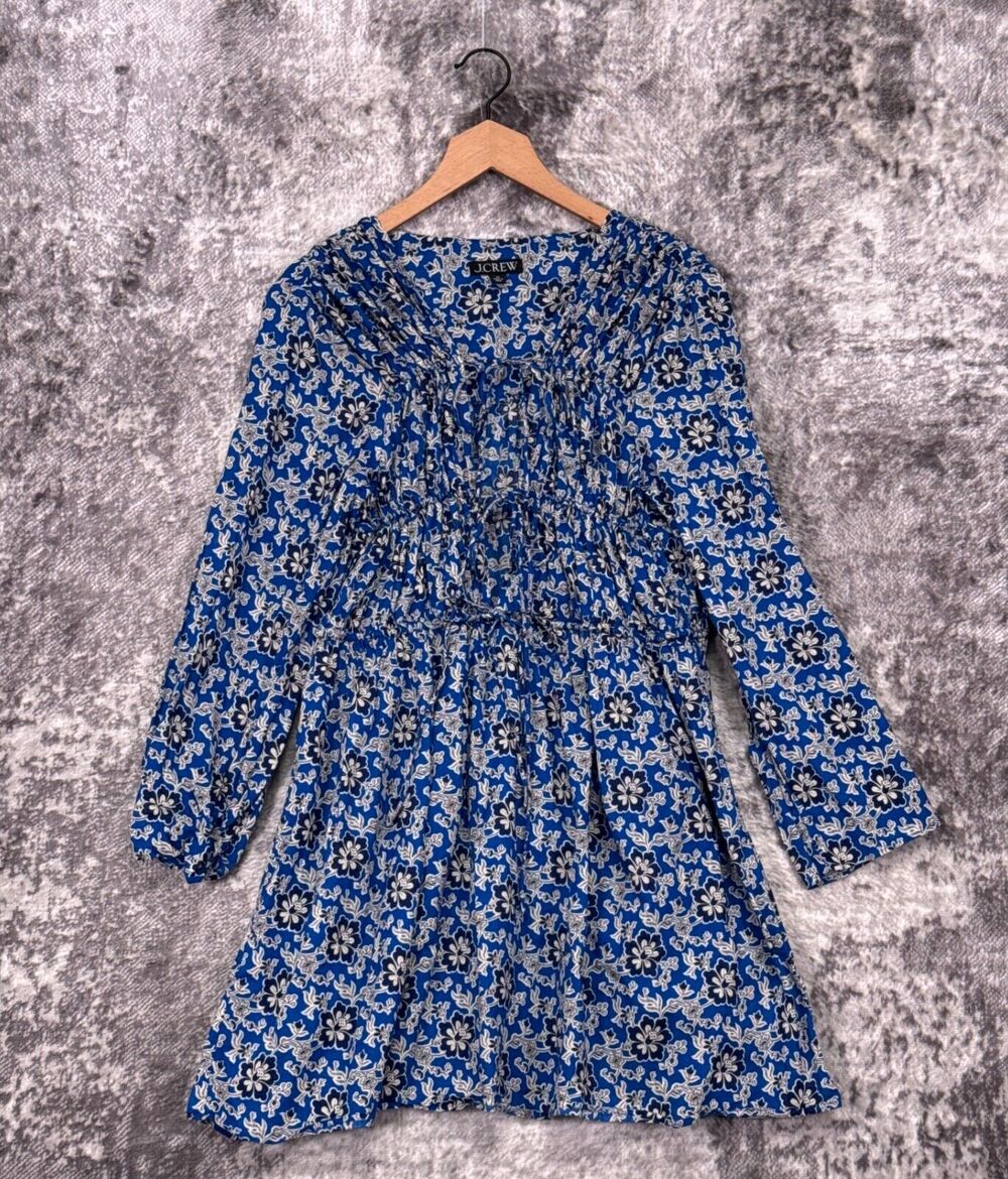 J Crew Dress XL Womens Blue Tiered Tie Front Beach Cotton Floral Voile
